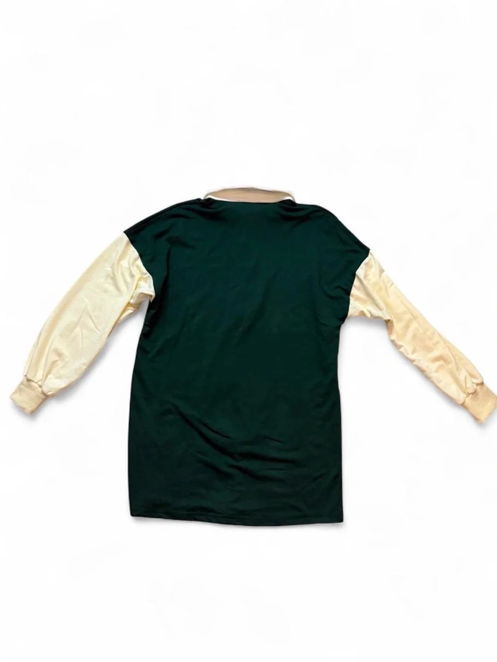 Green & Cream & White Collared Long Sleeve Polo Shirt Dress